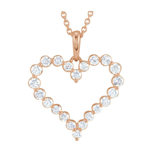 14k Rose Gold 1 CTW Natural Diamond Heart Pendant Necklace 18"