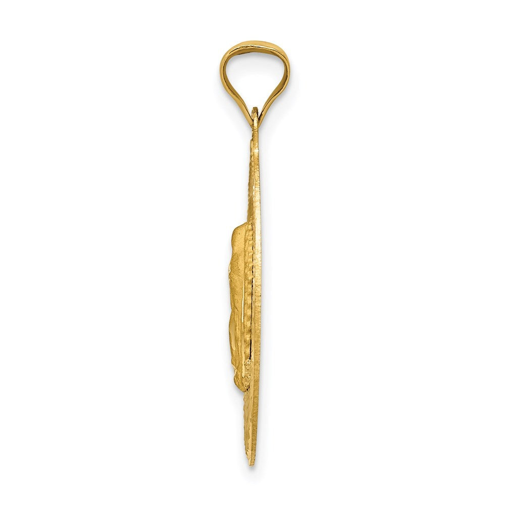 14k Yellow Gold w Rhodium Diamond-Cut Lady Of Guadalupe Oval Pendant