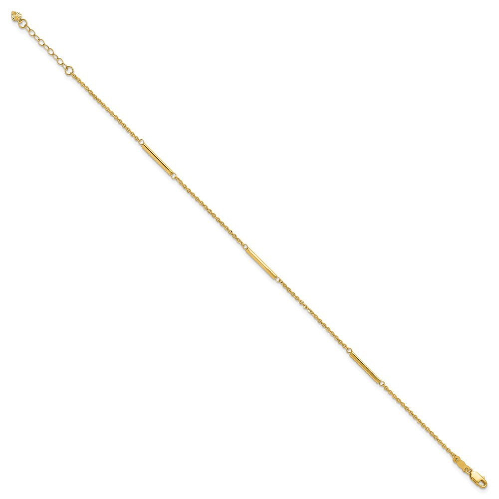 14k Yellow Gold Cable Chain and Bar 3-Station 10" Anklet