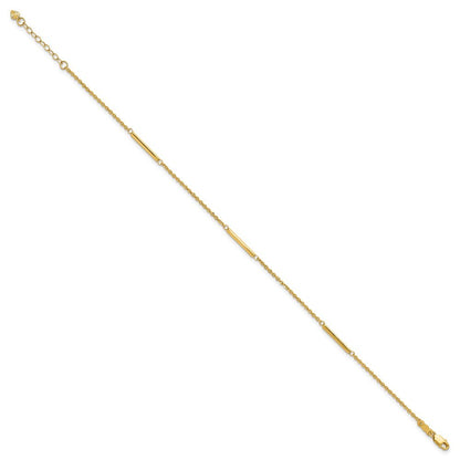 14k Yellow Gold Cable Chain and Bar 3-Station 10" Anklet
