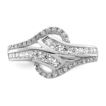 Sterling Silver Rhodium-plated Twist CZ Ring Size 7