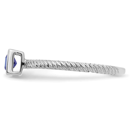 14k White Gold Square Bezel Sapphire Ring Size 7