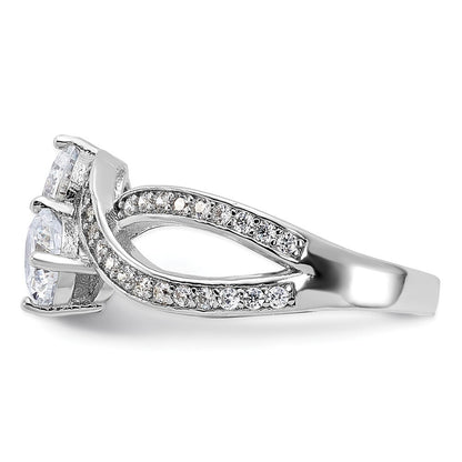 Sterling Silver Rhodium-plated Cubic Zirconia Two Stone Polished Ring Size 6