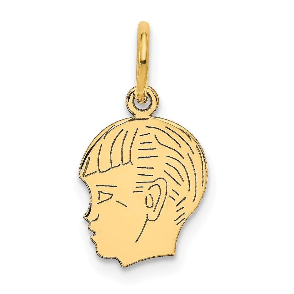 14k Yellow Gold .018 Depth Engravable Boy Head Charm