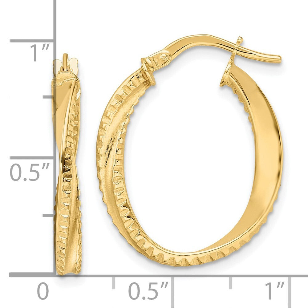 14k Yellow Gold Polished Twisted Oval Hoop Earrings Gift for Women