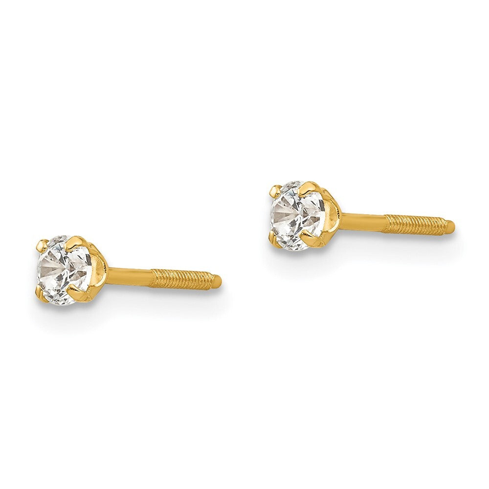14k Yellow Gold 3mm white zircon Stud Earrings Gift for Women