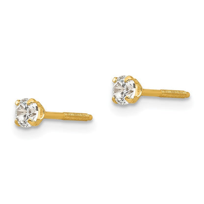 14k Yellow Gold 3mm white zircon Stud Earrings Gift for Women