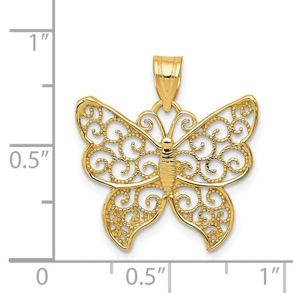 14k Yellow Gold Filigree Butterfly Pendant