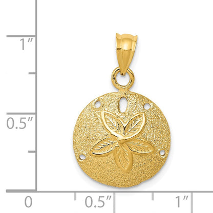 14k Yellow Gold Solid Polished Laser-Cut Sand Dollar Pendant for Women