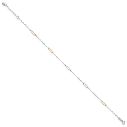 14K Tri-color Oval Link 5-Station 10" Anklet