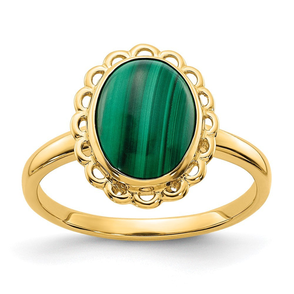 14k Yellow Gold 10x8mm Malachite Cabochon Ring