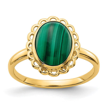 14k Yellow Gold 10x8mm Malachite Cabochon Ring