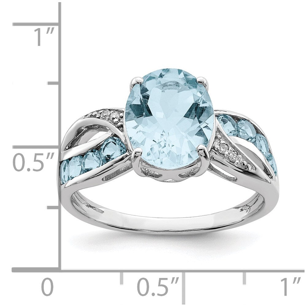 Sterling Silver Rhodium Diamond & Sky Blue Topaz Ring Size 6