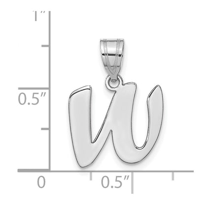 14k White Gold Polished Script Letter W Initial Pendant for Women