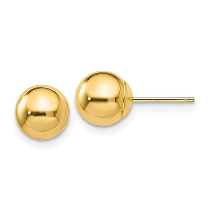 14k Yellow Gold Polished 7mm Ball Stud Earrings Gift for Women