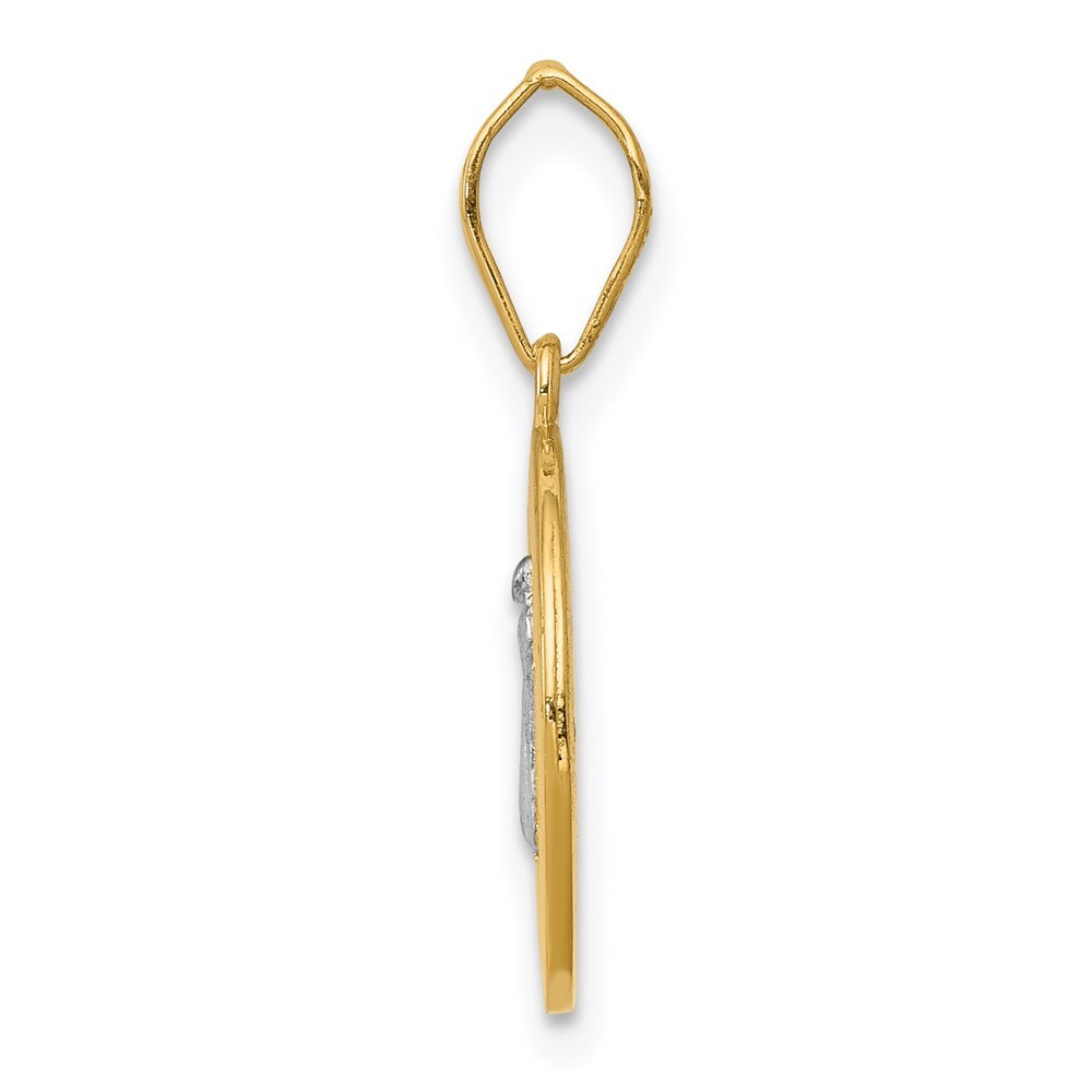 14k Yellow Gold With Rhodium Circle St. Benedict Medal Pendant for Women
