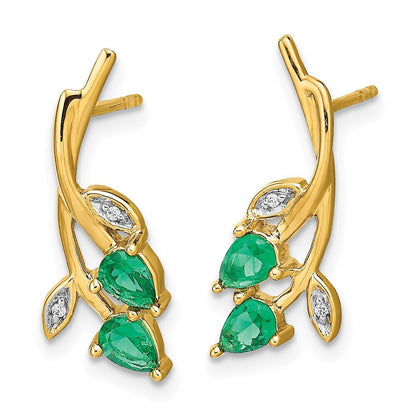 14k Yellow Gold Diamond and Pear Emerald Floral Drop & Dangle Earrings