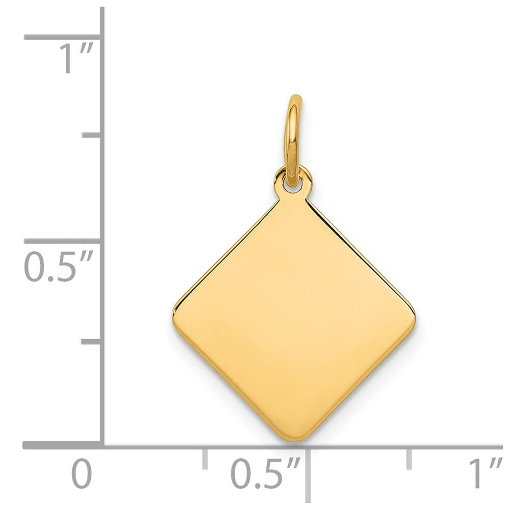 14k Yellow Gold Plain .018 Gauge Diamond-Shaped Engravable Disc Charm Pendant