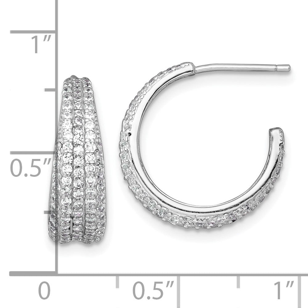 Sterling Silver Rhodium-plated Polished and Tapered Pave CZ C-Hoop Earrings