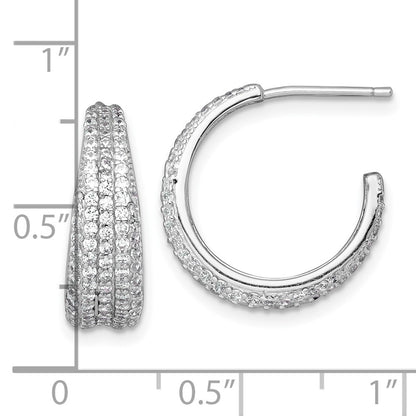 Sterling Silver Rhodium-plated Polished and Tapered Pave CZ C-Hoop Earrings