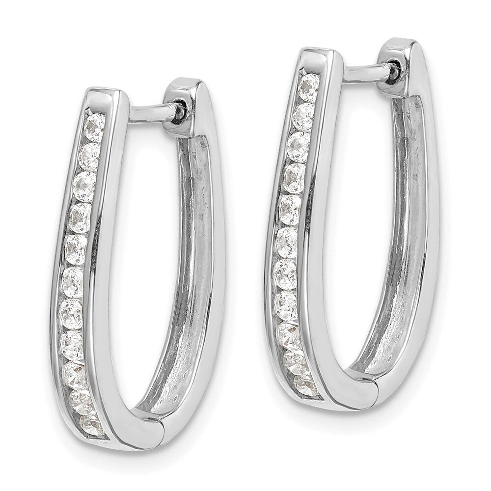 14k White Gold Diamond Oval Hinged Hoop Earrings