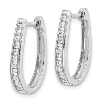 14k White Gold Diamond Oval Hinged Hoop Earrings
