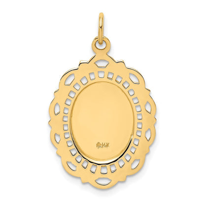14k Yellow Gold Solid Satin Medium Pierced Oval St. Christopher Medal Pendant