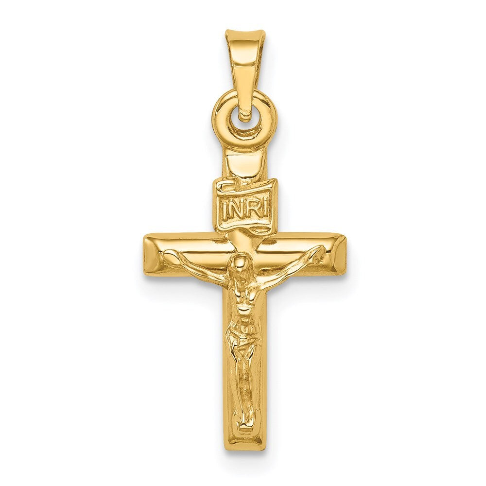 14k Yellow Gold Hollow Crucifix Pendant for Women