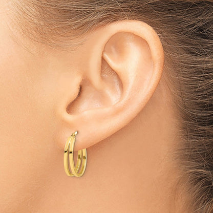 14k Yellow Gold Polished Double Hoops Gift for Women