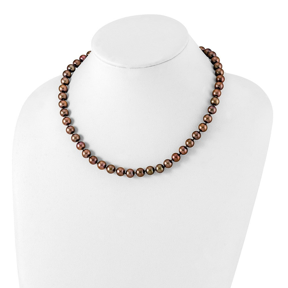 Sterling Silver Rhodium-plated 8-9mm Brown Cultured Pearl Necklace 18"