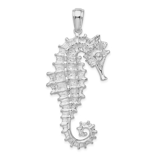Sterling Silver Rhodium-Plated Polished and Textured 3D Sea Horse Pendant