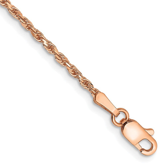 14K Rose Gold 7 inch 1.8mm Diamond-cut Man Made Rope Chain Bracelet