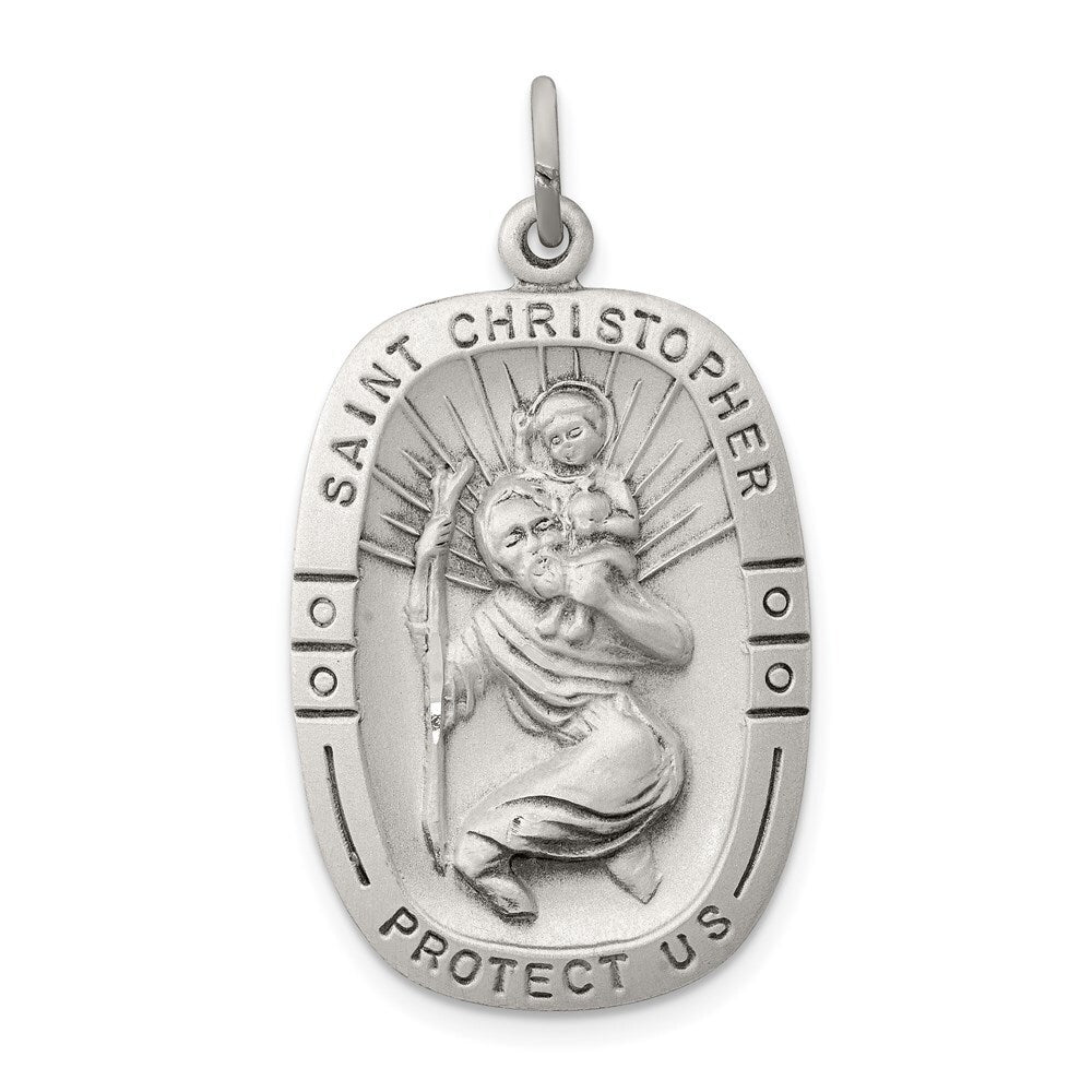 Sterling Silver Antiqued St. Christopher Medal Pendant