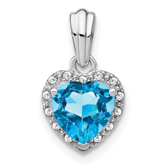 Sterling Silver Rhodium-plated Blue Topaz and Diamond Pendant