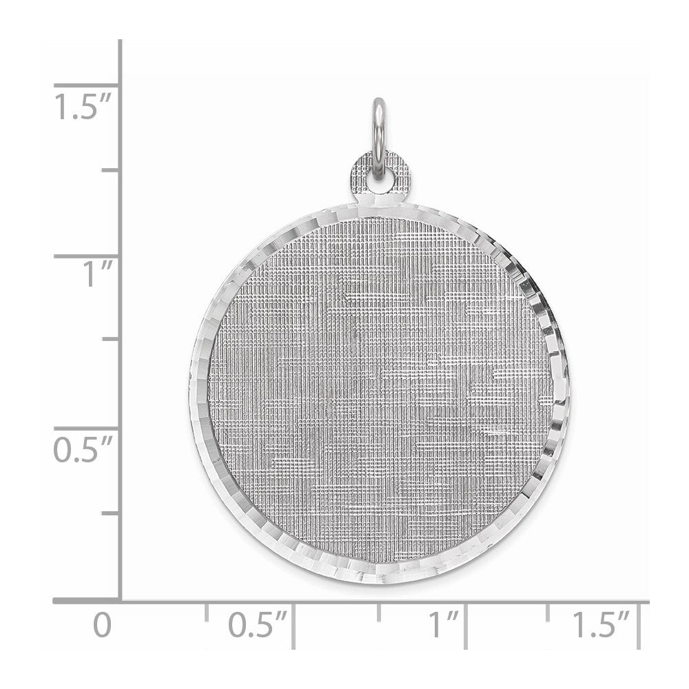 Sterling Silver Rhod-plated Eng. Rnd Patterned Polish Front/Satin Back Disc