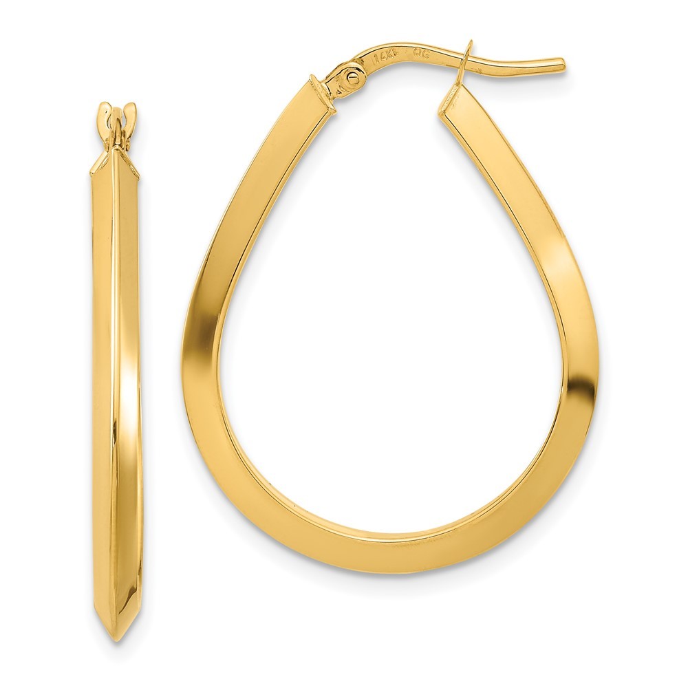 14k Yellow Gold Polished 2.75mm Knife Edge Teardrop Shape Hoop Earrings