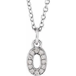 14k White Gold Petite .04 CTW Natural Diamond Numeral 0 16-18" Necklace