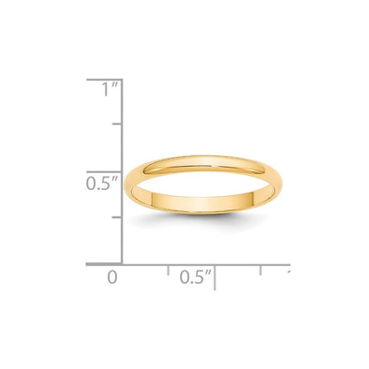 14K Yellow Gold Yellow Gold 2.5mm Lightweight Half Round Wedding Band Size 8