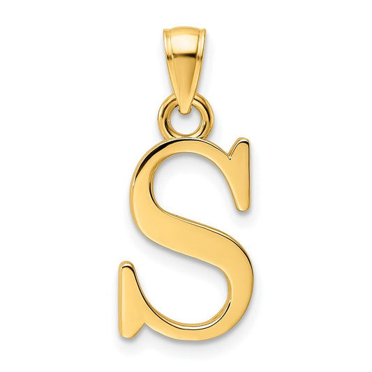14k Yellow Gold Polished Letter S Pendant for Women