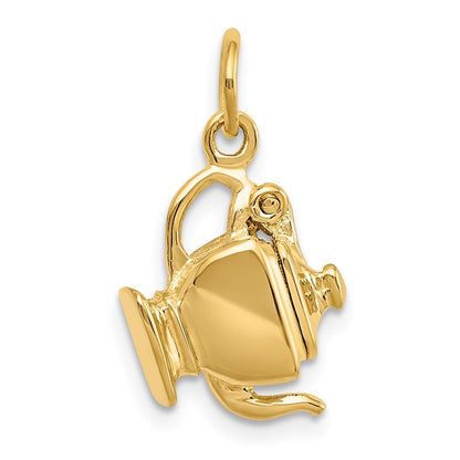 14k Yellow Gold 3-D Tea Pot Lid Opens Charm Pendant