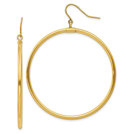 14k Yellow Gold Tube Hoop Dangle Earrings