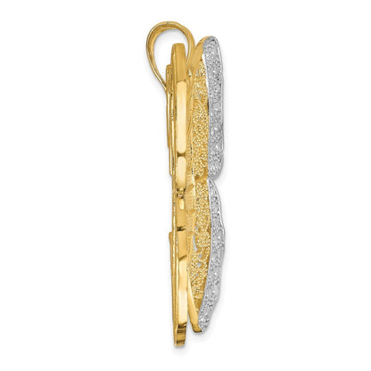 14k Yellow Gold w Rhodium Solid Polished Diamond-cut Filigree Butterfly Pendant