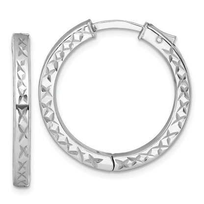 Sterling Silver Diamond-cut Safety Lock Hinged Square Tube Hoop Earrings