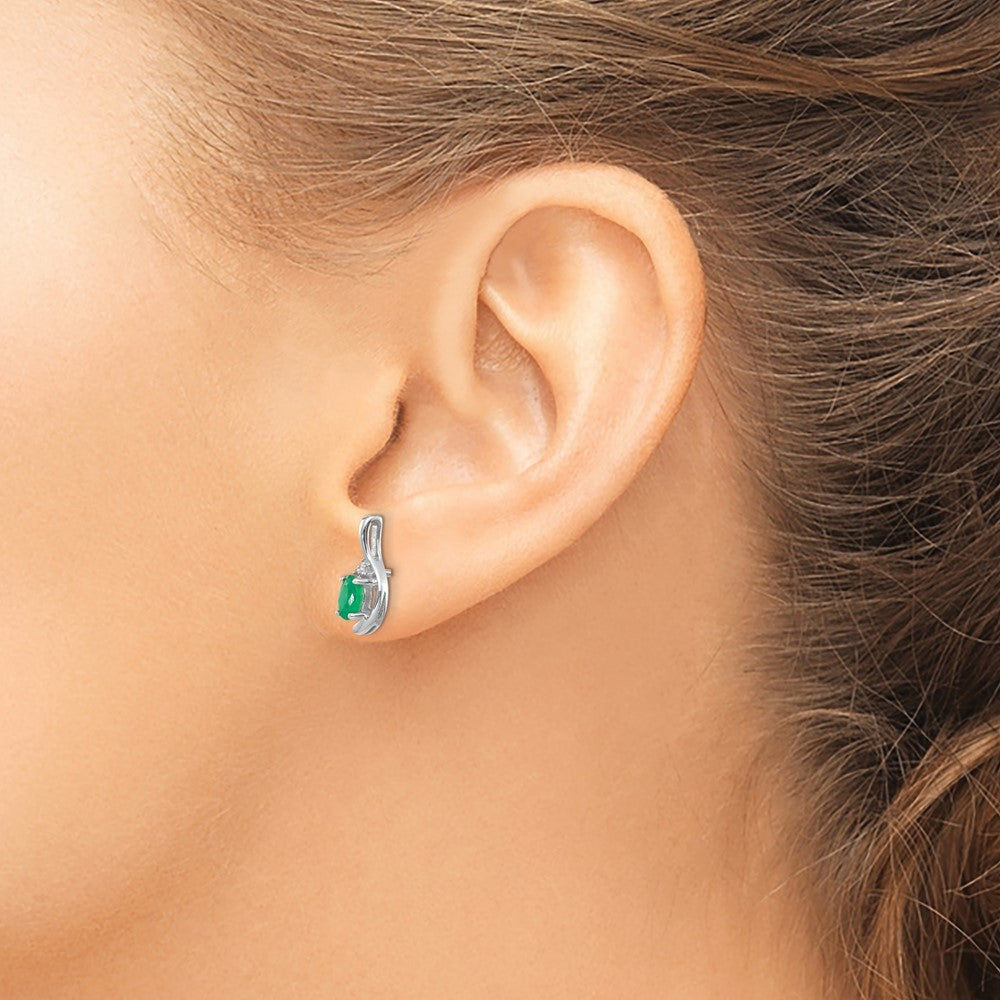 14k White Gold Emerald and Diamond Earrings
