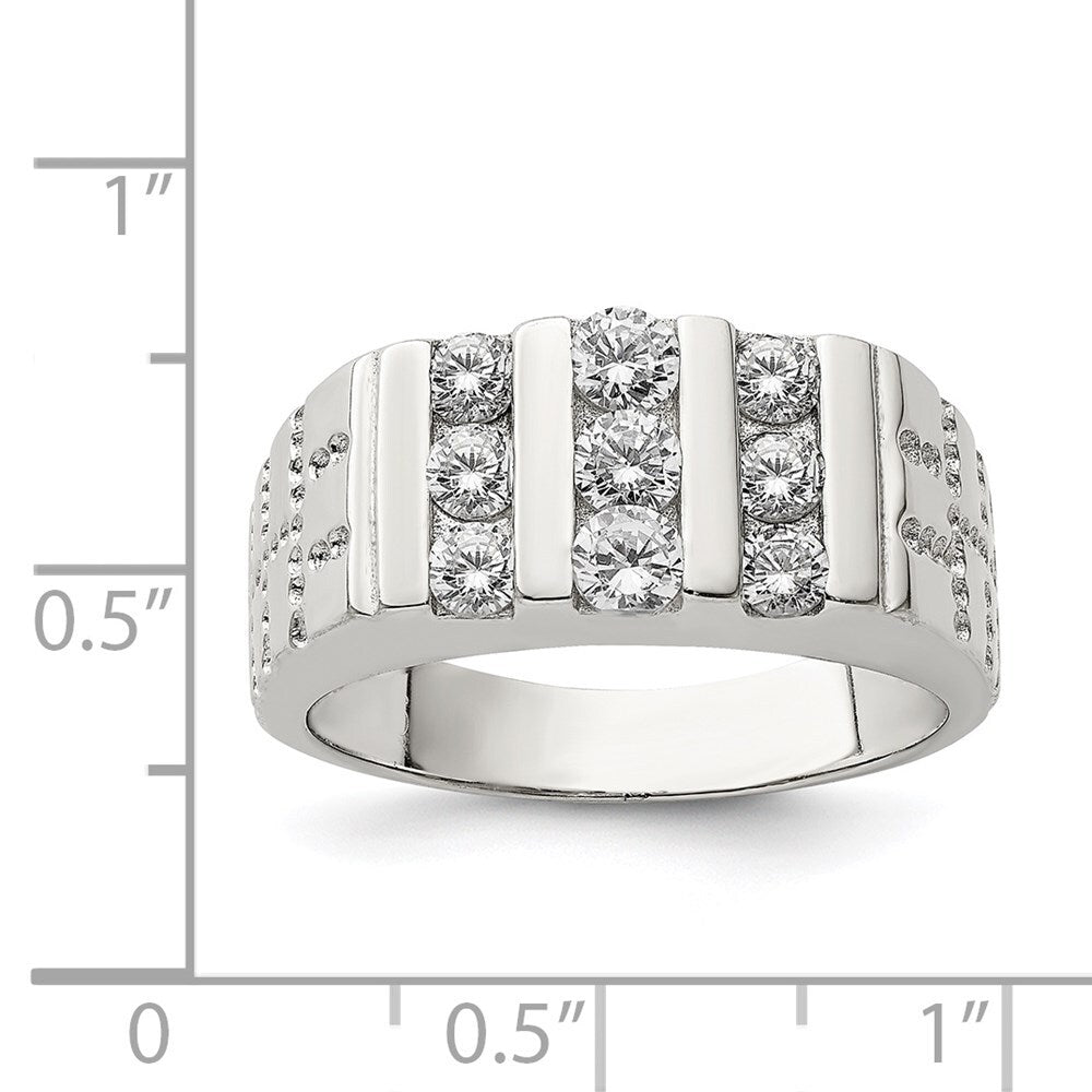 Sterling Silver Rhodium-plated Men's Cubic Zirconia Ring Size 9