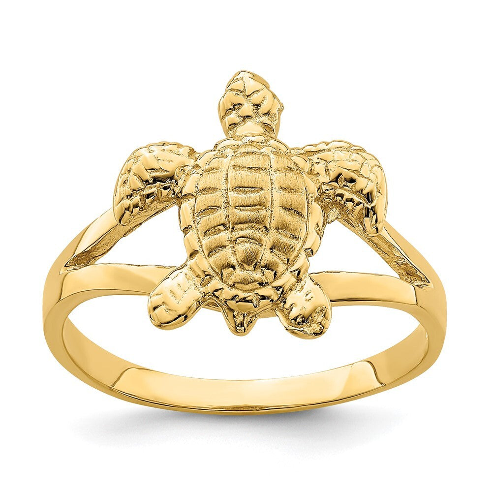 14K Yellow Gold Textured Sea Turtle Ring Size 7
