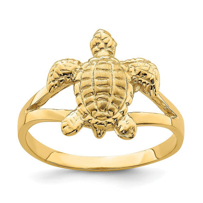 14K Yellow Gold Textured Sea Turtle Ring Size 7