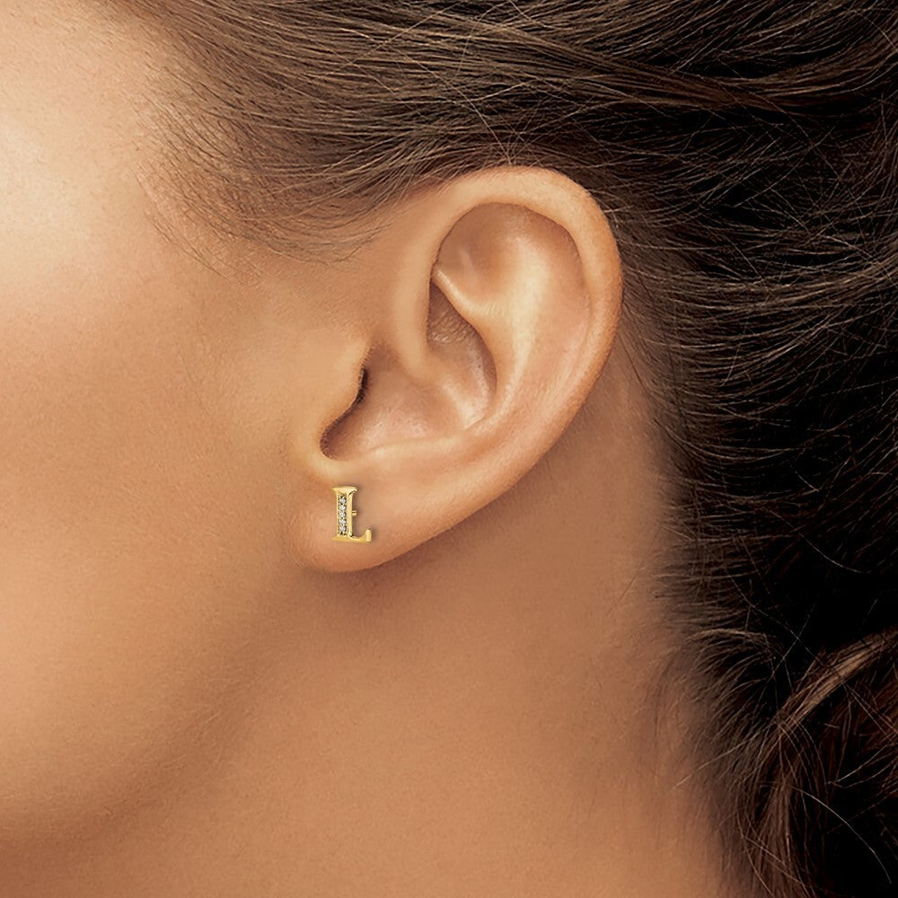 14k Yellow Gold Diamond Initial L Stud Earrings Gift for Women