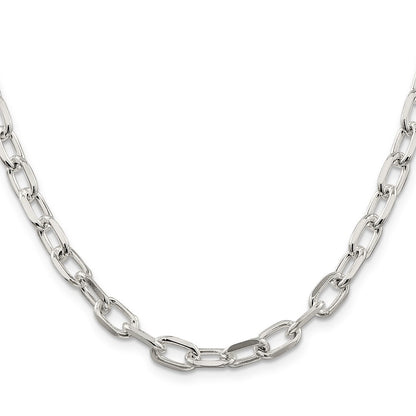 Sterling Silver 6.65mm Diamond-cut Long Link Cable Chain Necklace