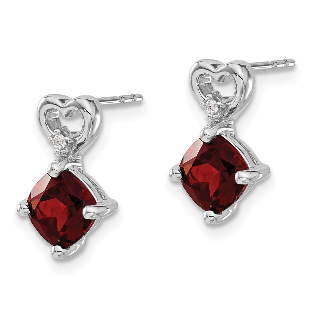 14k White Gold Garnet and Diamond Heart Drop & Dangle Earrings